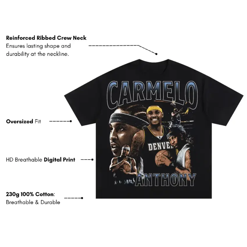 Carmelo Anthony The Art Of Melo Oversized Black Graphic Tee - Image 5