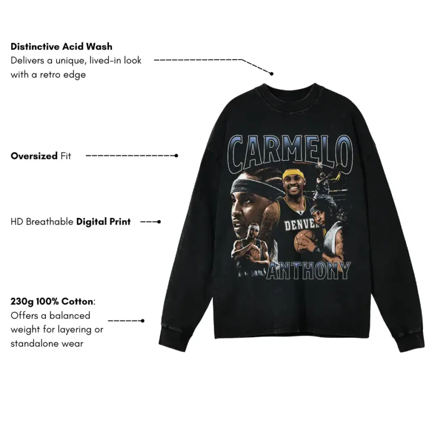 Carmelo Anthony The Art Of Melo Aicd Wash Oversized Long Sleeve Shirt - Image 5