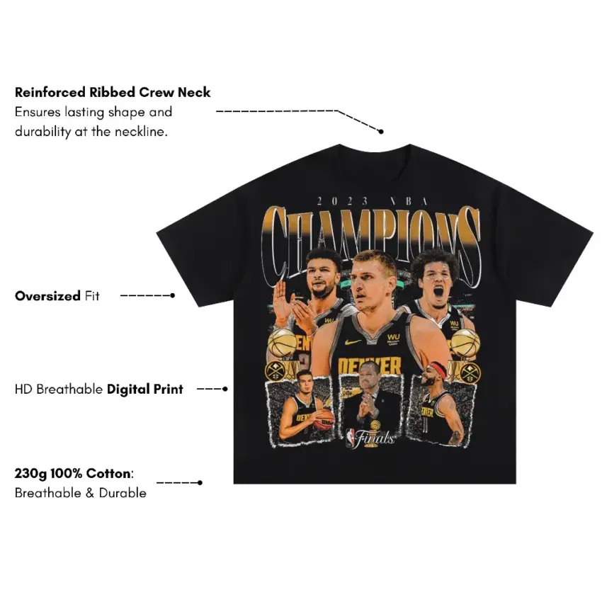 Denver Nuggets 2023 Champions Collage Oversized Black Graphic Tee - Image 5