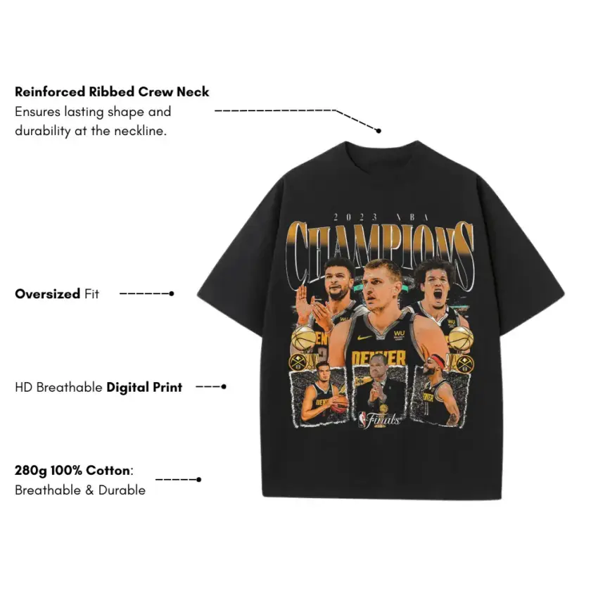 Denver Nuggets 2023 Champions Collage Heavyweight Oversized Black Graphic Tee - Image 2