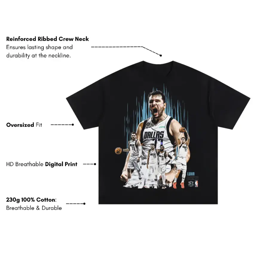 Dirk Nowitzki Mavs Legend Collage Oversized Black Graphic Tee - Image 2