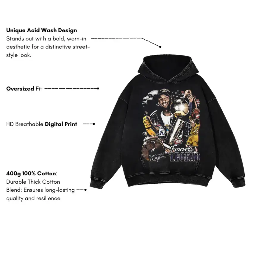 Forever A Legend Basketball Icons Aicd Wash Oversized Hoodie - Image 5
