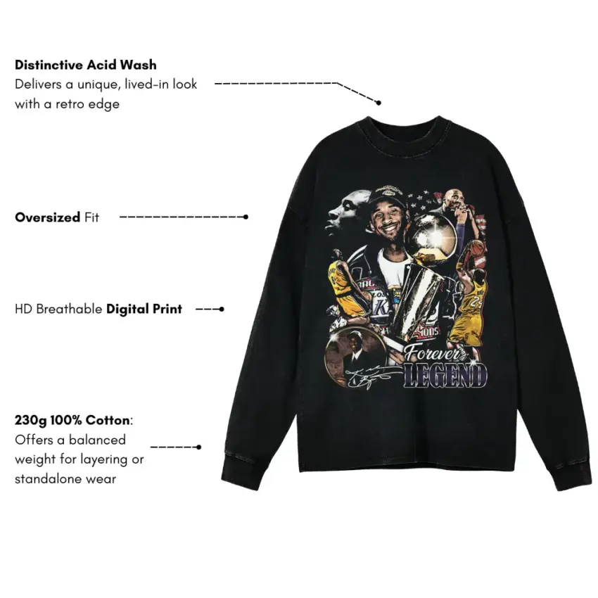 Forever A Legend Basketball Icons Aicd Wash Oversized Long Sleeve Shirt - Image 5