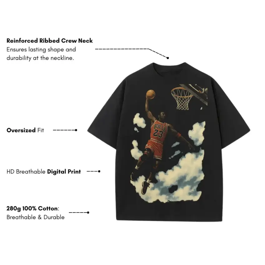 Ja Morant Above The Clouds Heavyweight Oversized Black Graphic Tee - Image 5