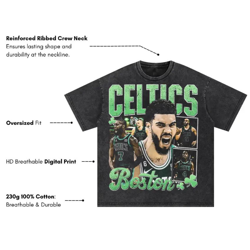 Jayson Tatum Boston Celtics Collage Art Oversized Acid Wash T-shirt - Image 2