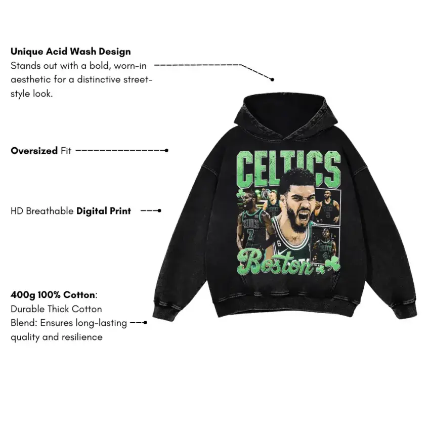Jayson Tatum Boston Celtics Collage Art Aicd Wash Oversized Hoodie - Image 2