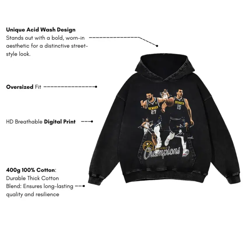 Jokic And Murray Denver's Champion Duo Aicd Wash Oversized Hoodie - Image 2