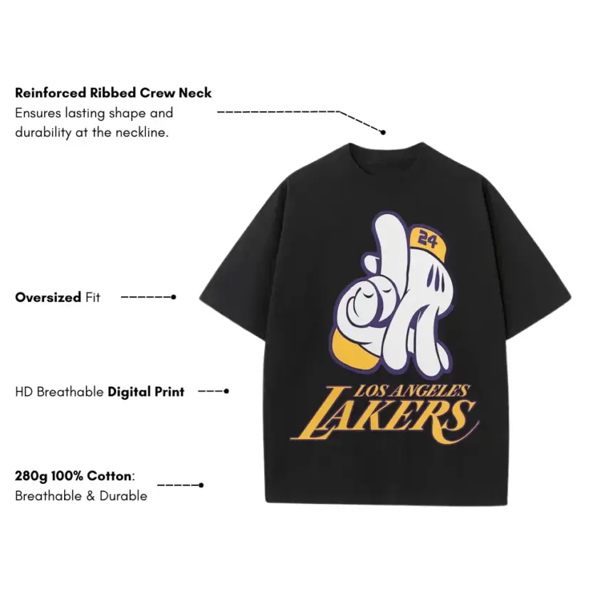 Lakers Glove Tribute For Kobe Heavyweight Oversized Black Graphic Tee - Image 5