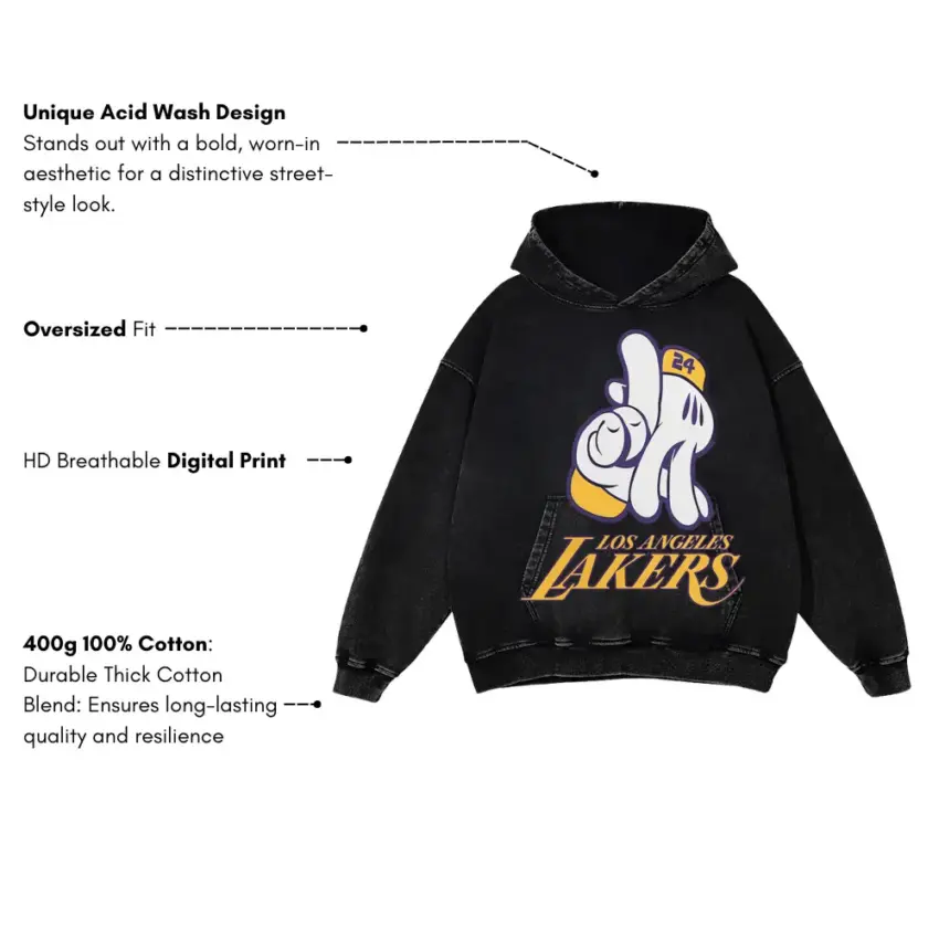 Lakers Glove Tribute For Kobe Aicd Wash Oversized Hoodie - Image 2