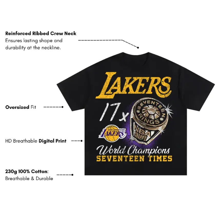 Lakers Legacy Of 17 Championships Oversized Black Graphic Tee - Image 4