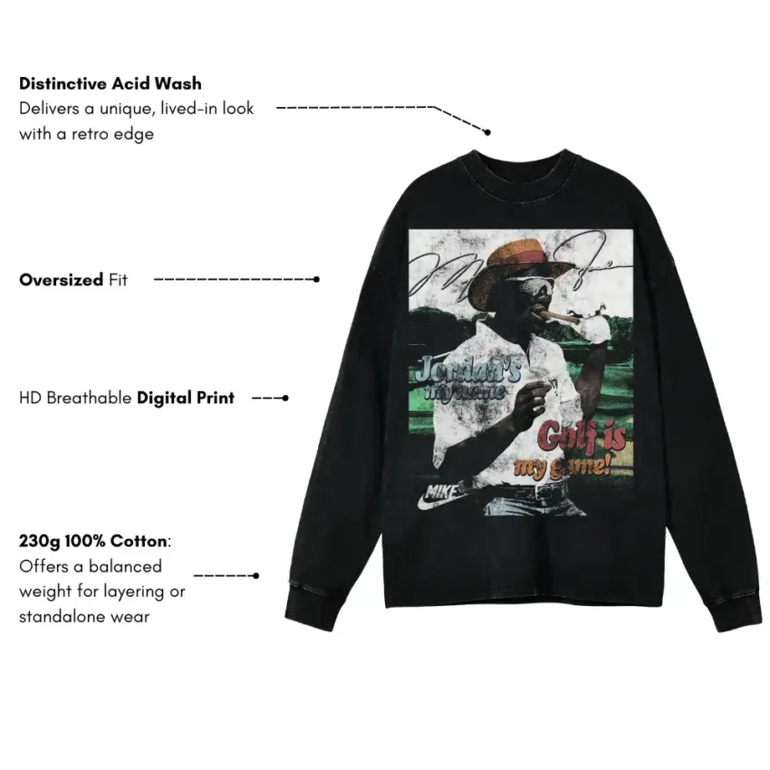 Michael Jordan King Of The Course Aicd Wash Oversized Long Sleeve Shirt - Image 2