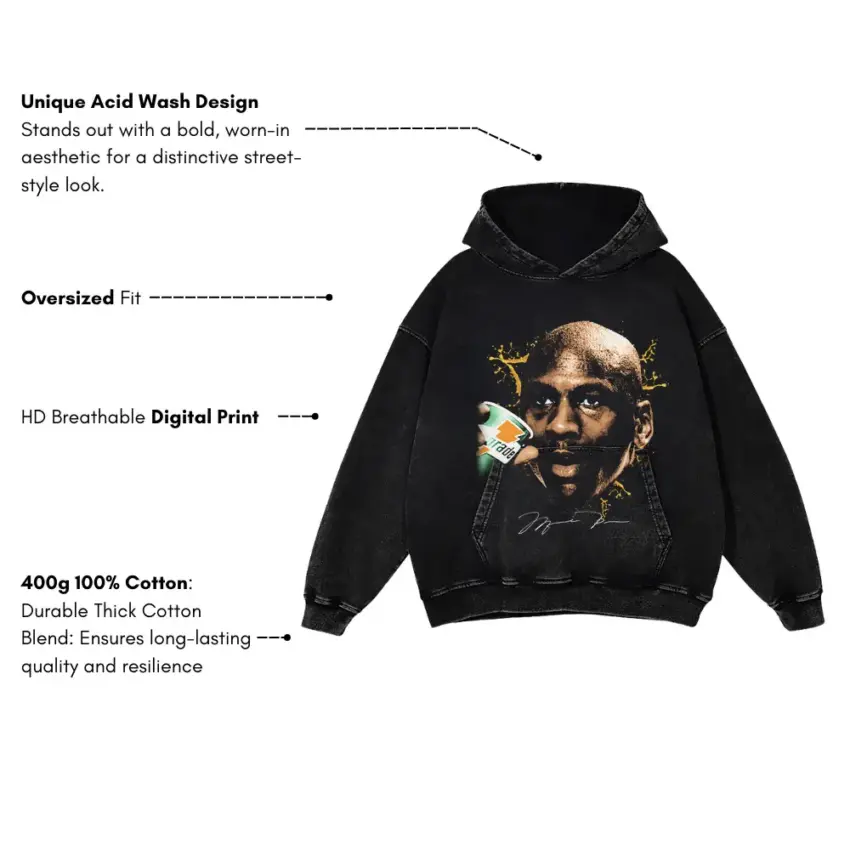 Michael Jordan Portrait Of A Goat Aicd Wash Oversized Hoodie - Image 5