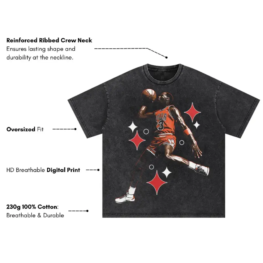Michael Jordan Shooting Star Slam Oversized Acid Wash T-shirt - Image 5