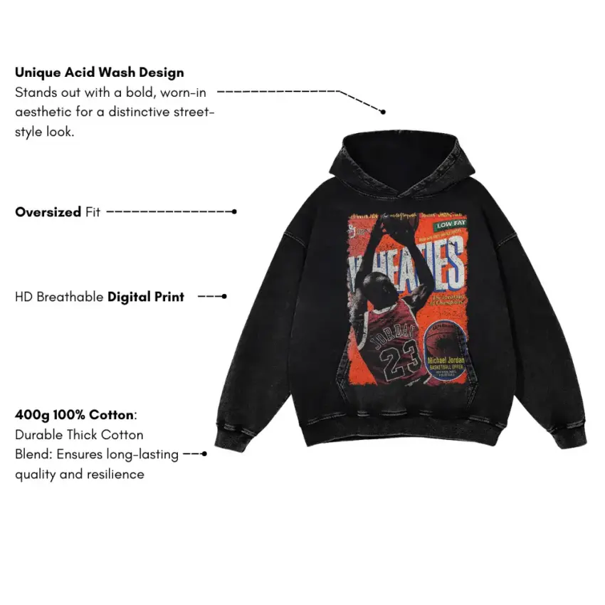 Michael Jordan The Wheaties Glow Aicd Wash Oversized Hoodie - Image 5