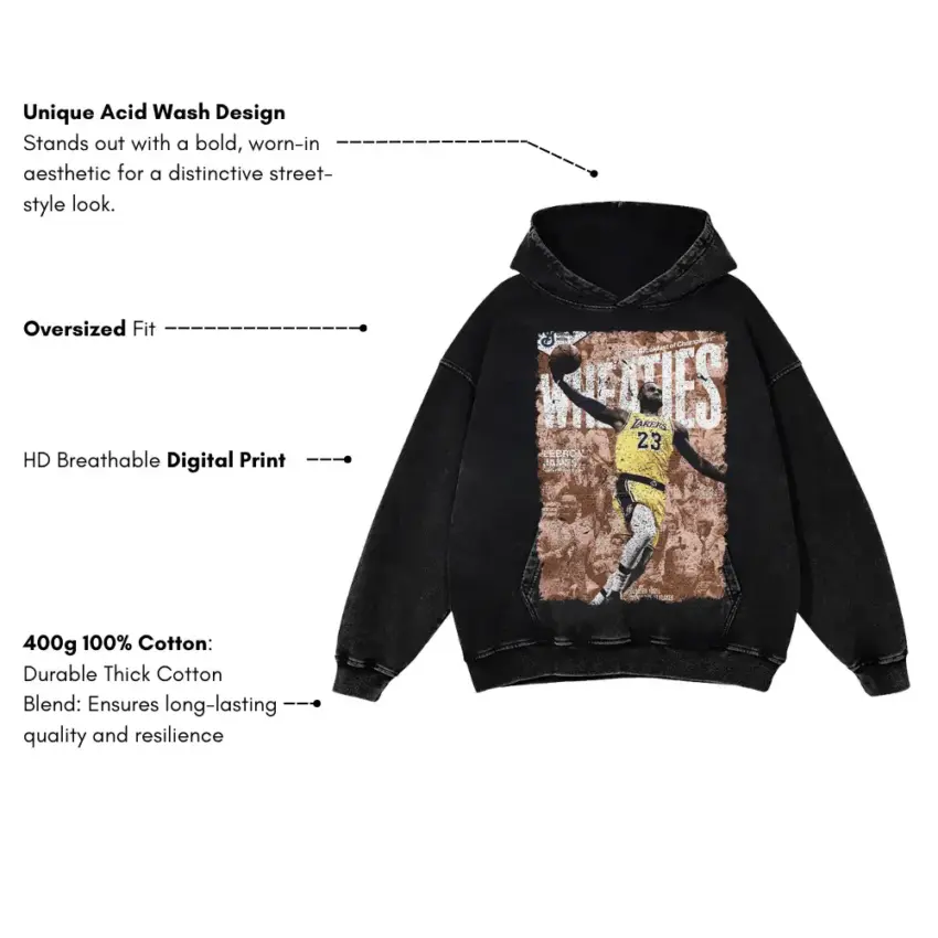 Michael Jordan Wheaties Box Legend Aicd Wash Oversized Hoodie - Image 4