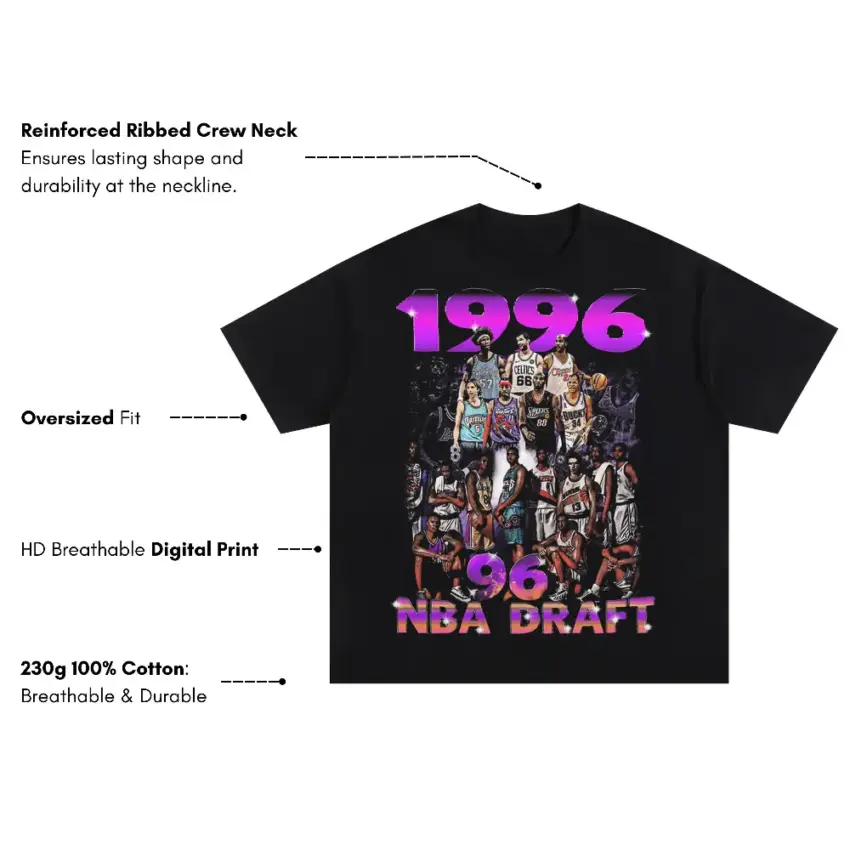 NBA Draft 1996 A Legendary Class Oversized Black Graphic Tee - Image 5