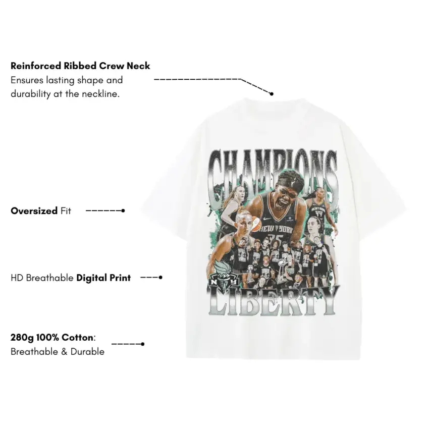New York Liberty Champions Glory Heavyweight Oversized White Graphic Tee - Image 5