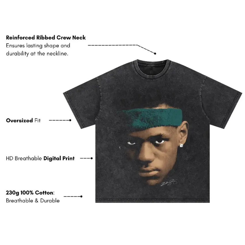 Neymar Jr Focused Gaze Oversized Acid Wash T-shirt - Image 2