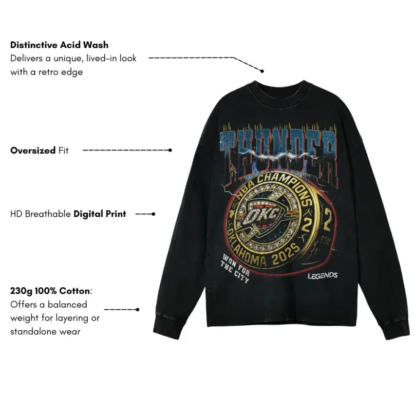 OKC Thunder Future Legends Graphic Aicd Wash Oversized Long Sleeve Shirt - Image 5