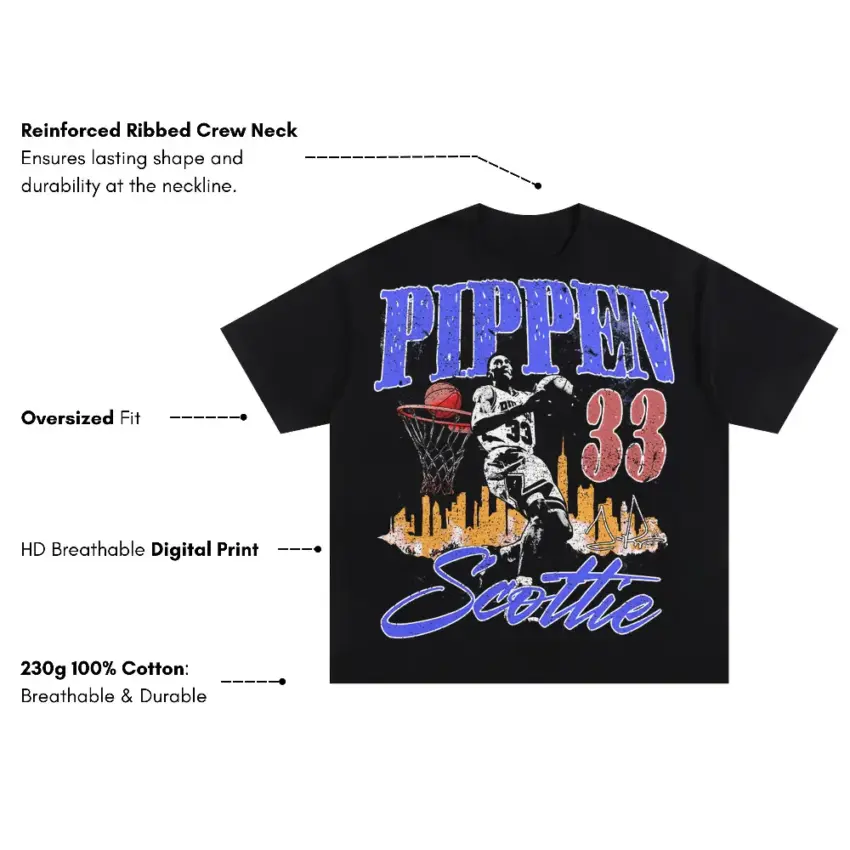 Scottie Pippen Chicago And Seattle Tribute Oversized Black Graphic Tee - Image 5