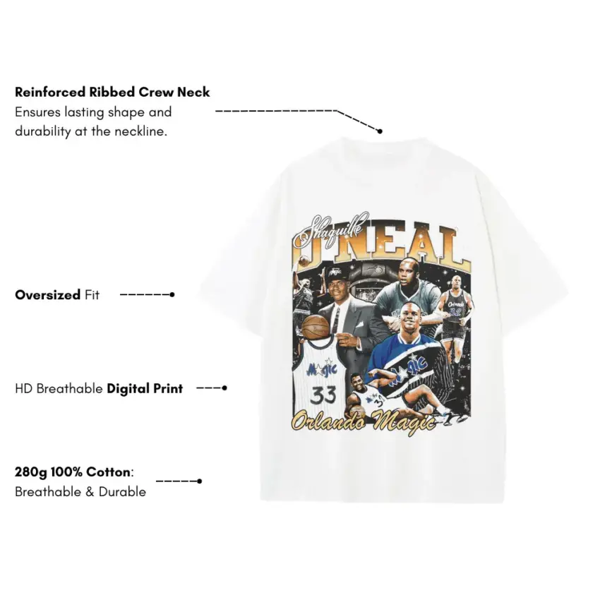 Shaquille ONeal Orlando Magic Force Heavyweight Oversized White Graphic Tee - Image 5