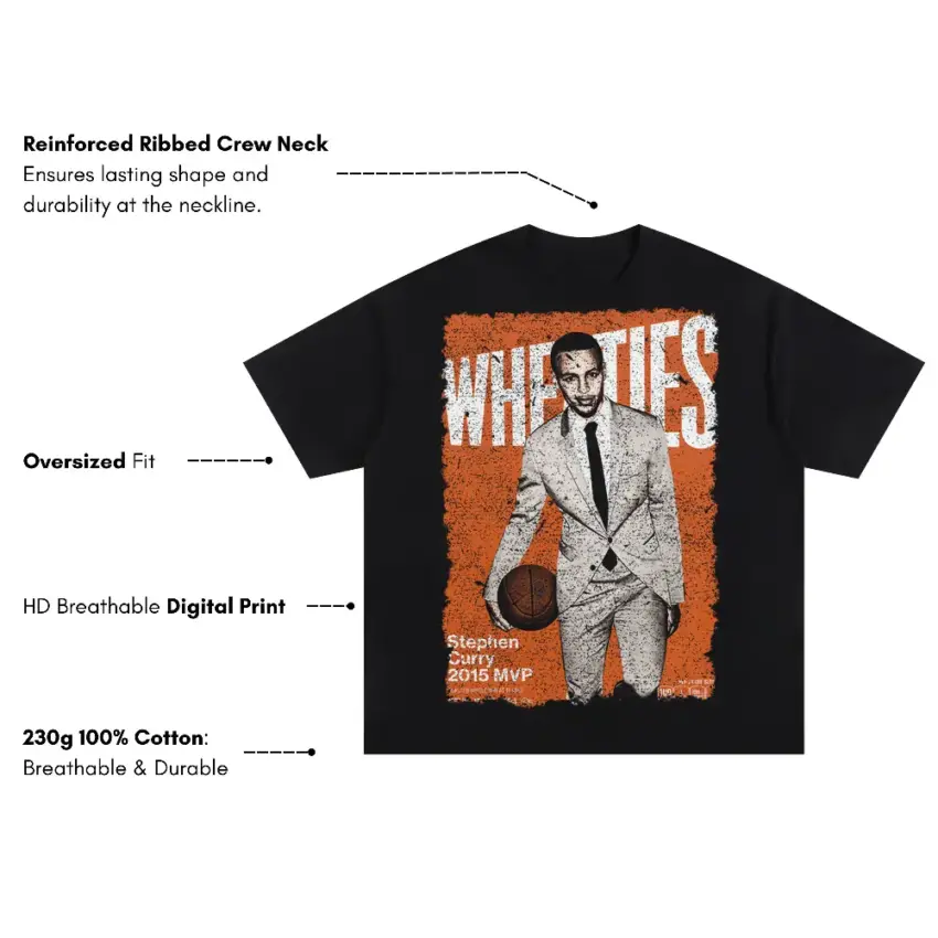 Stephen Curry Wheaties MVP Cover Oversized Black Graphic Tee - Image 2