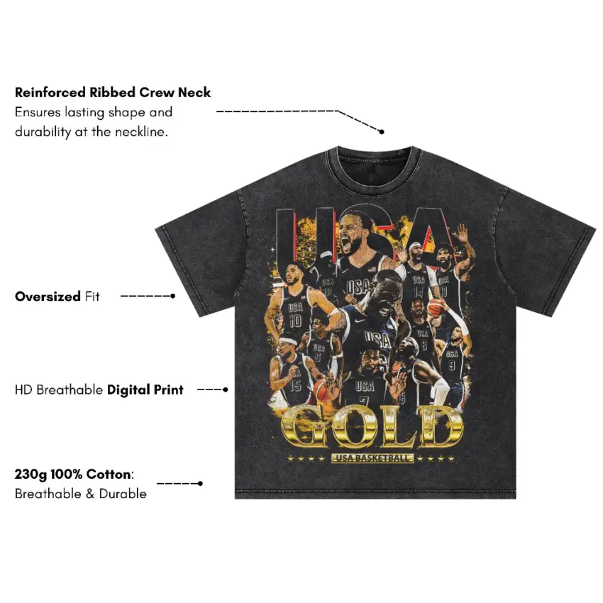 USA Basketball Gold Standard Tribute Oversized Acid Wash T-shirt - Image 2