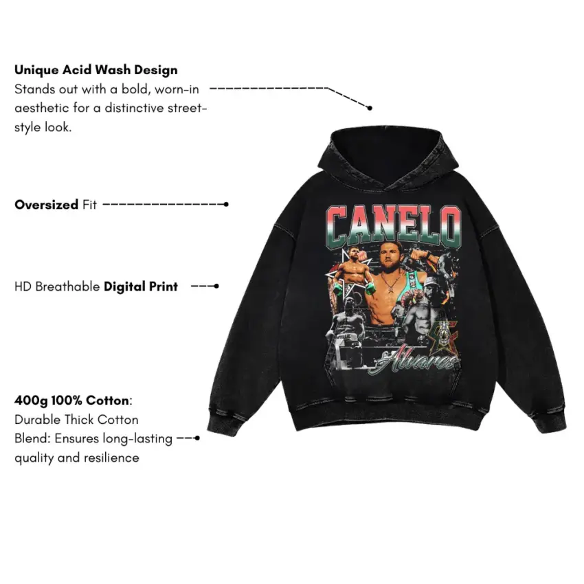 Canelo Alvarez Champion Collage Aicd Wash Oversized Hoodie - Image 2