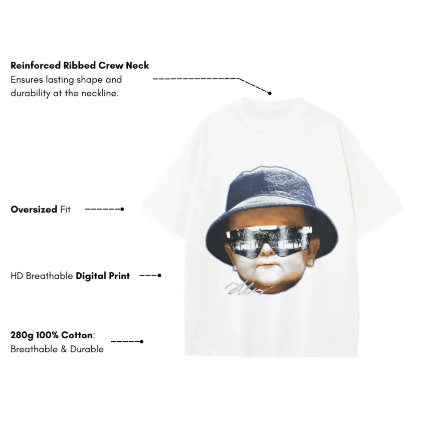 Hasbulla Iconic Shades Heavyweight Oversized White Graphic Tee - Image 2