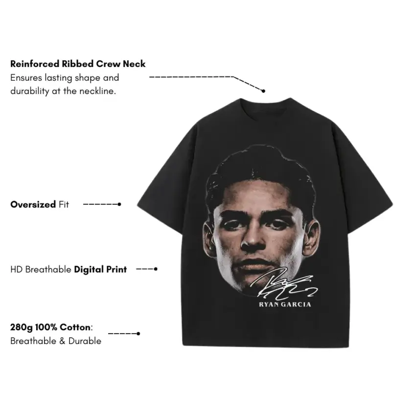 Ryan Garcia Focused Gaze Heavyweight Oversized Black Graphic Tee - Image 5