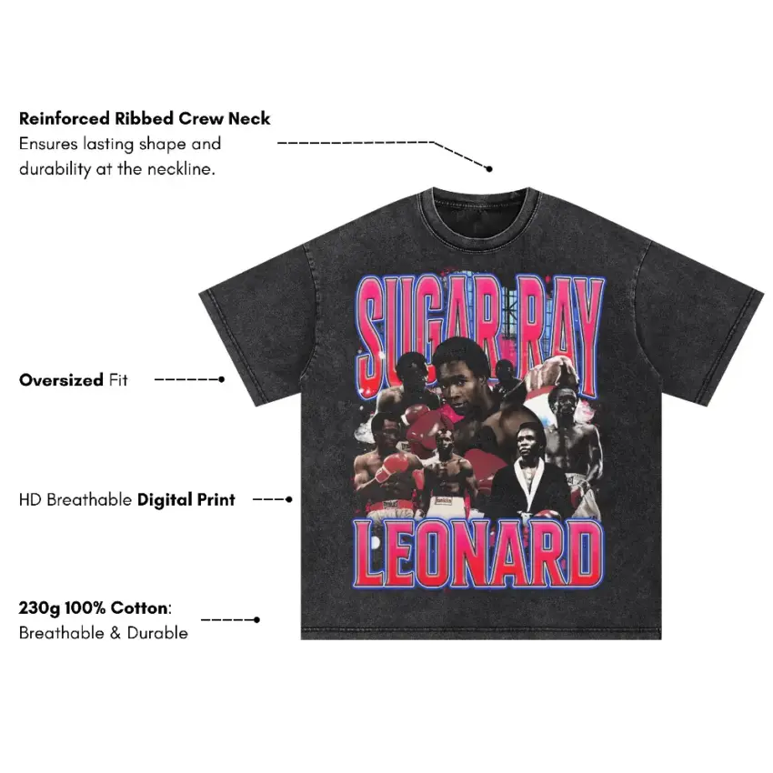 Sugar Ray Leonard The Legend Oversized Acid Wash T-shirt - Image 2