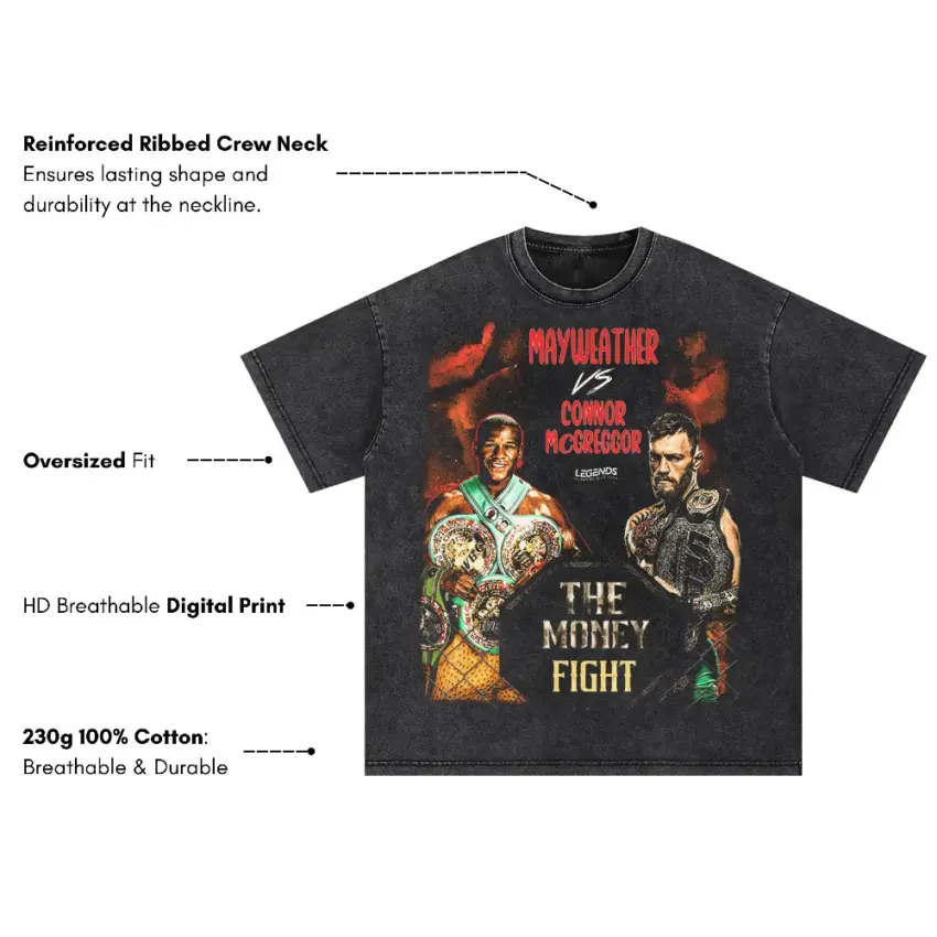 The Money Fight Mayweather Vs McGregor Oversized Acid Wash T-shirt - Image 2