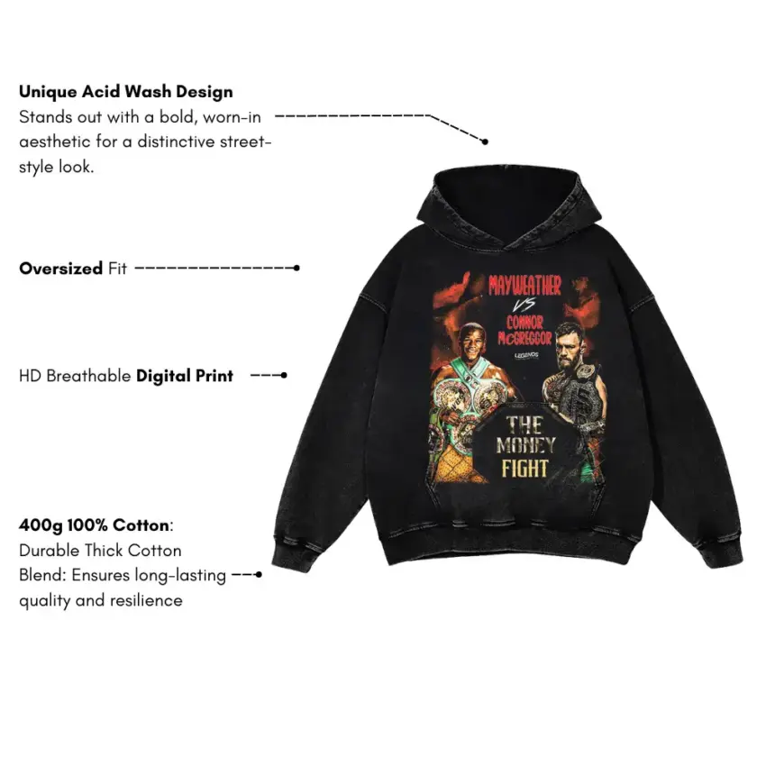 The Money Fight Mayweather Vs McGregor Aicd Wash Oversized Hoodie - Image 2