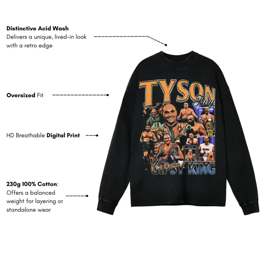 Tyson The Gypsy King Fury Aicd Wash Oversized Long Sleeve Shirt - Image 2
