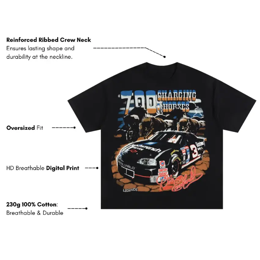 Earnhardt Charging Horses Oversized Black Graphic Tee - Image 5