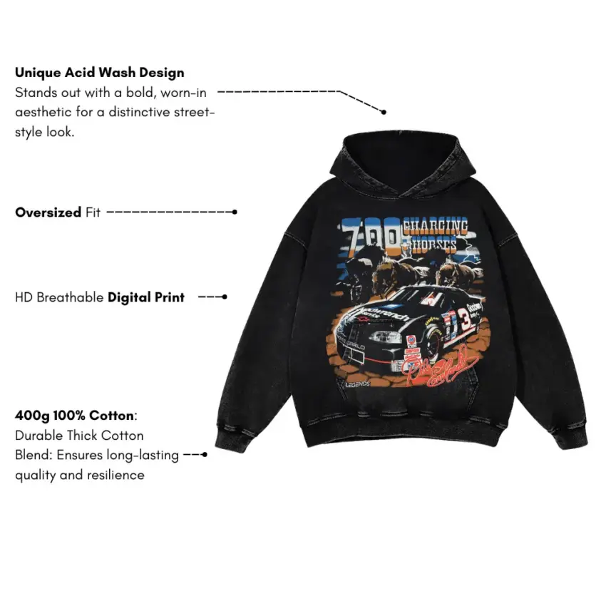 Earnhardt Charging Horses Aicd Wash Oversized Hoodie - Image 5