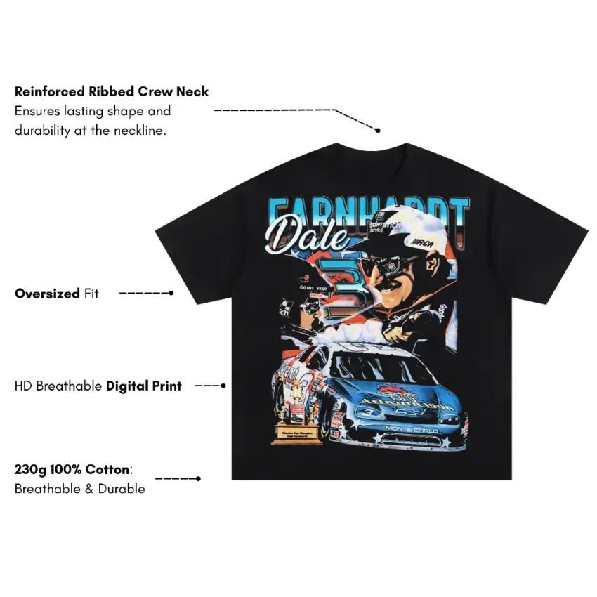 Earnhardt In Motion Oversized Black Graphic Tee - Image 5