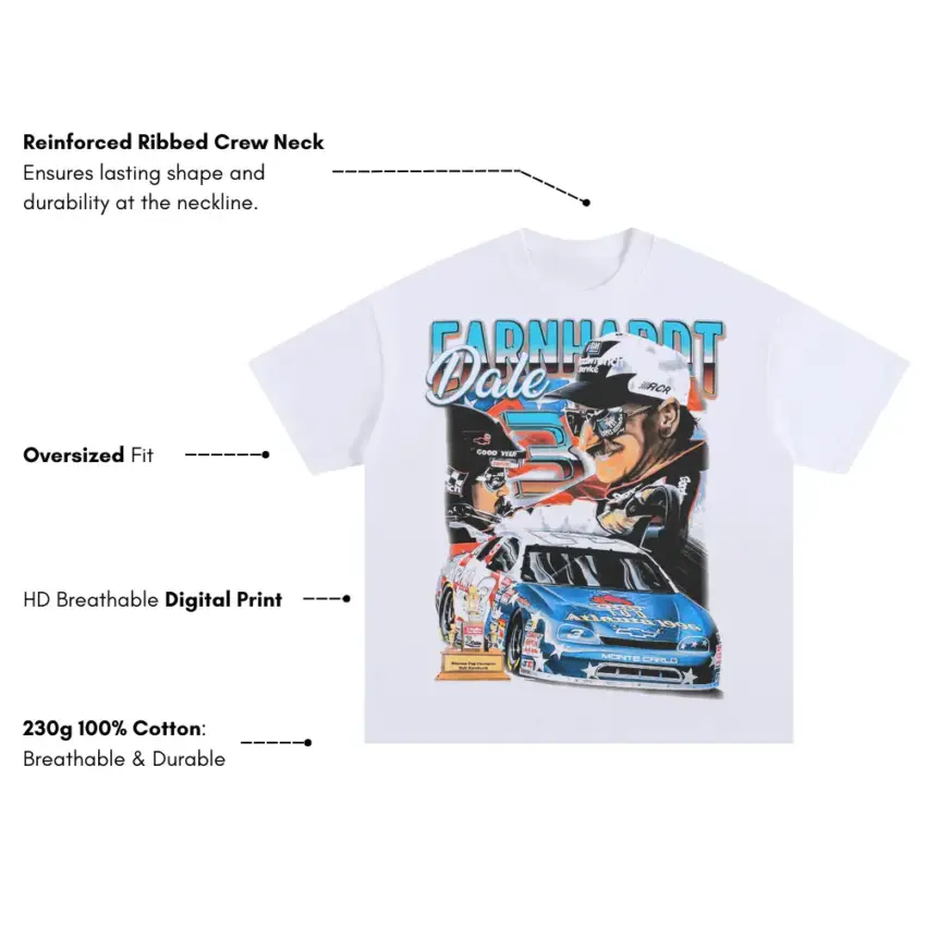 Earnhardt The Intimidator Oversized White Graphic Tee - Image 2