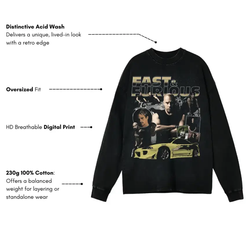 Fast And Furious For Paul Aicd Wash Oversized Long Sleeve Shirt - Image 5