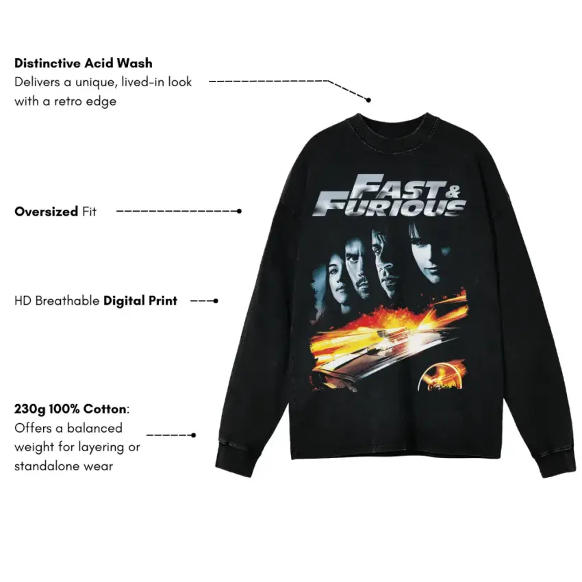 Fast And Furious Last Ride Aicd Wash Oversized Long Sleeve Shirt - Image 5
