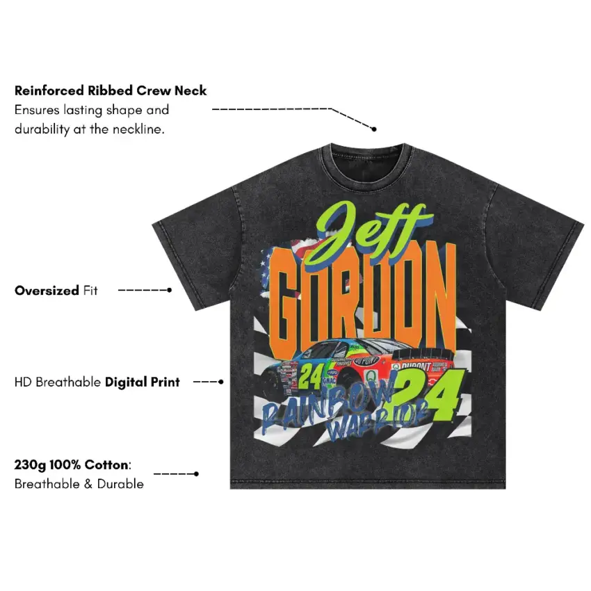 Jeff Gordon Graffiti Style Oversized Acid Wash T-shirt - Image 5