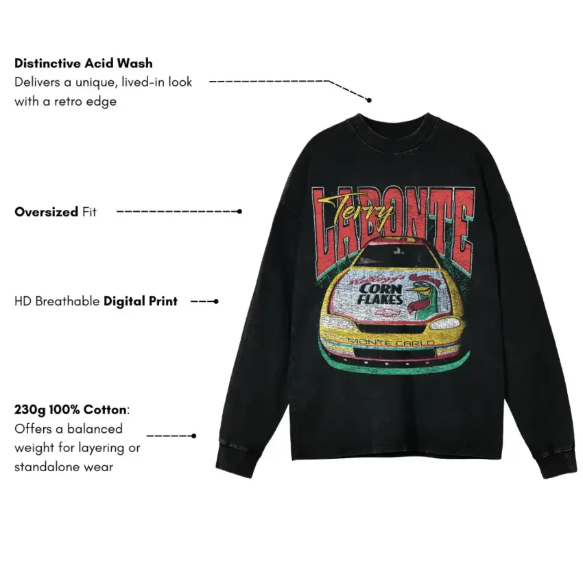 Labonte Corn Flakes Classic Aicd Wash Oversized Long Sleeve Shirt - Image 5