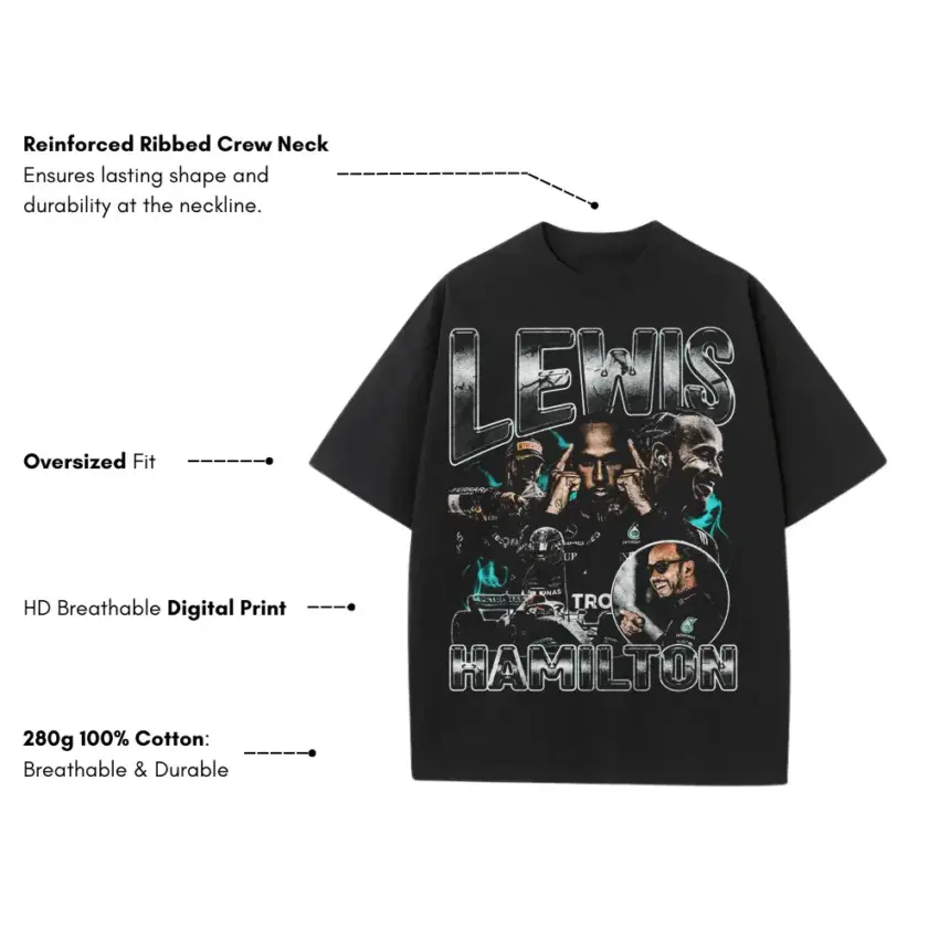 Lewis Hamilton Still We Rise Heavyweight Oversized Black Graphic Tee - Image 5