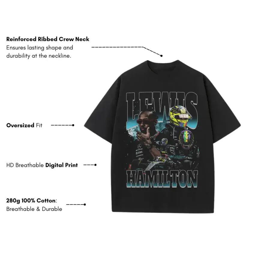 Lewis Hamilton The Icon Heavyweight Oversized Black Graphic Tee - Image 5