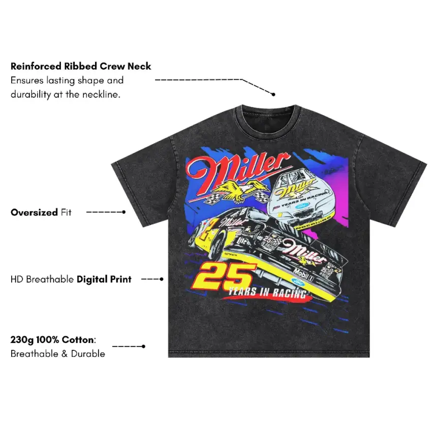 Miller 25 Years In Racing Oversized Acid Wash T-shirt - Image 5