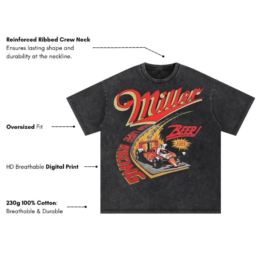 Miller Lite And Fast Oversized Acid Wash T-shirt - Image 5