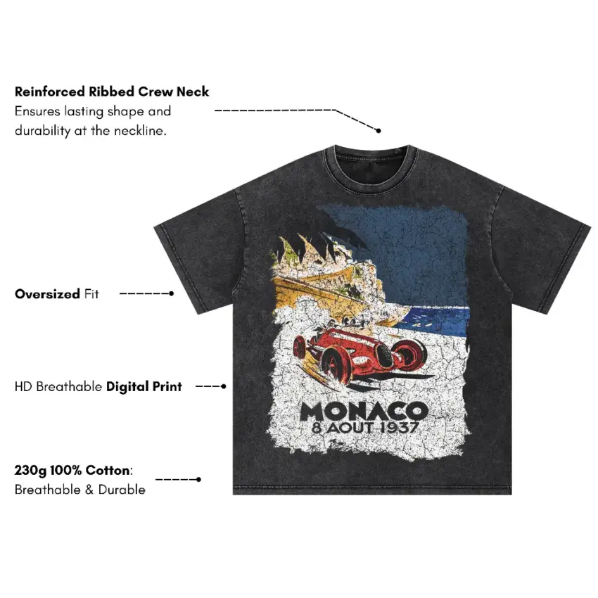 Monaco Grand Prix 1937 Oversized Acid Wash T-shirt - Image 5