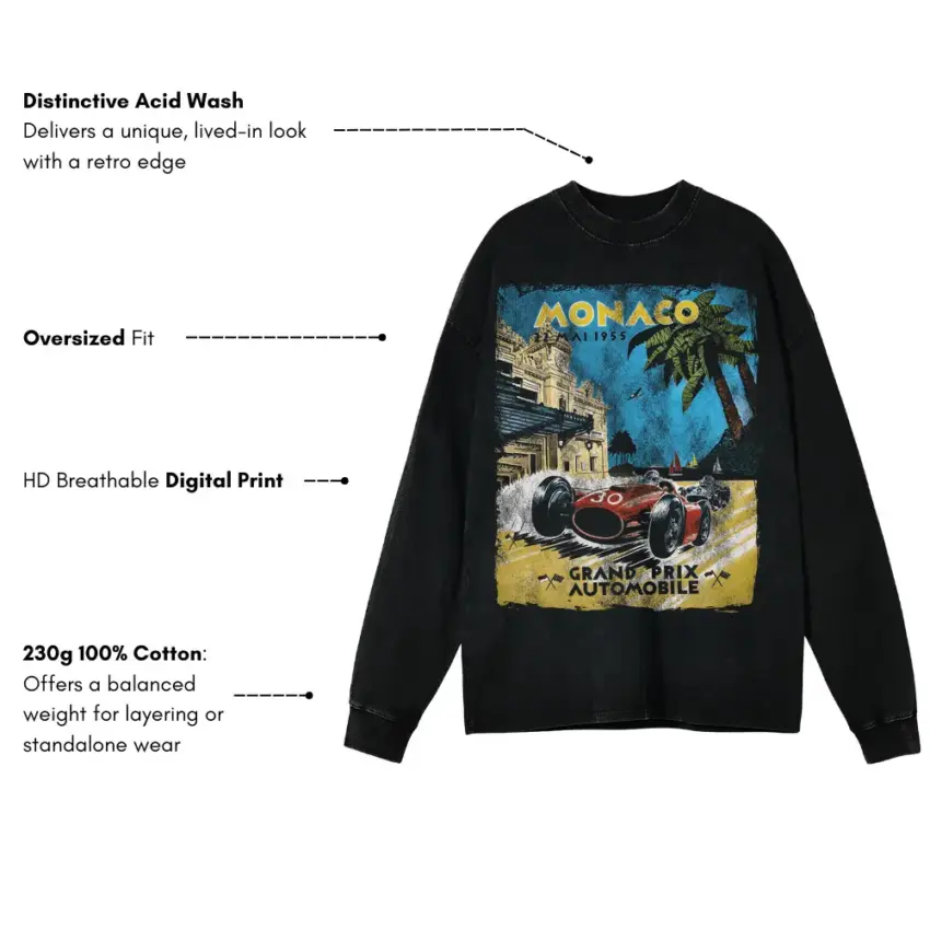 Monaco Grand Prix Classique Aicd Wash Oversized Long Sleeve Shirt - Image 5