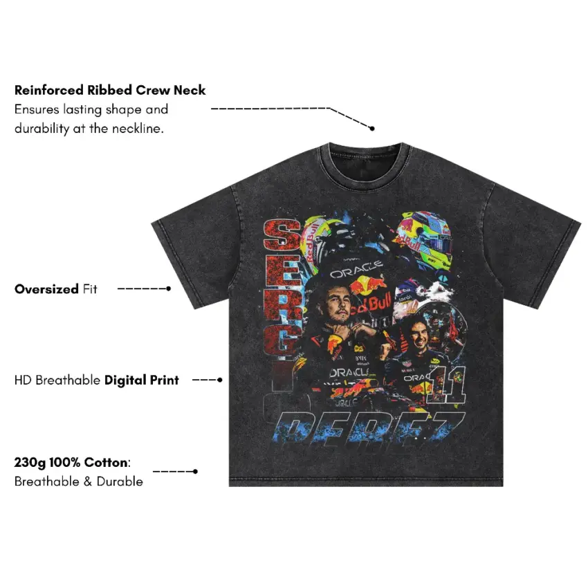Perez Oracle Racer Oversized Acid Wash T-shirt - Image 5