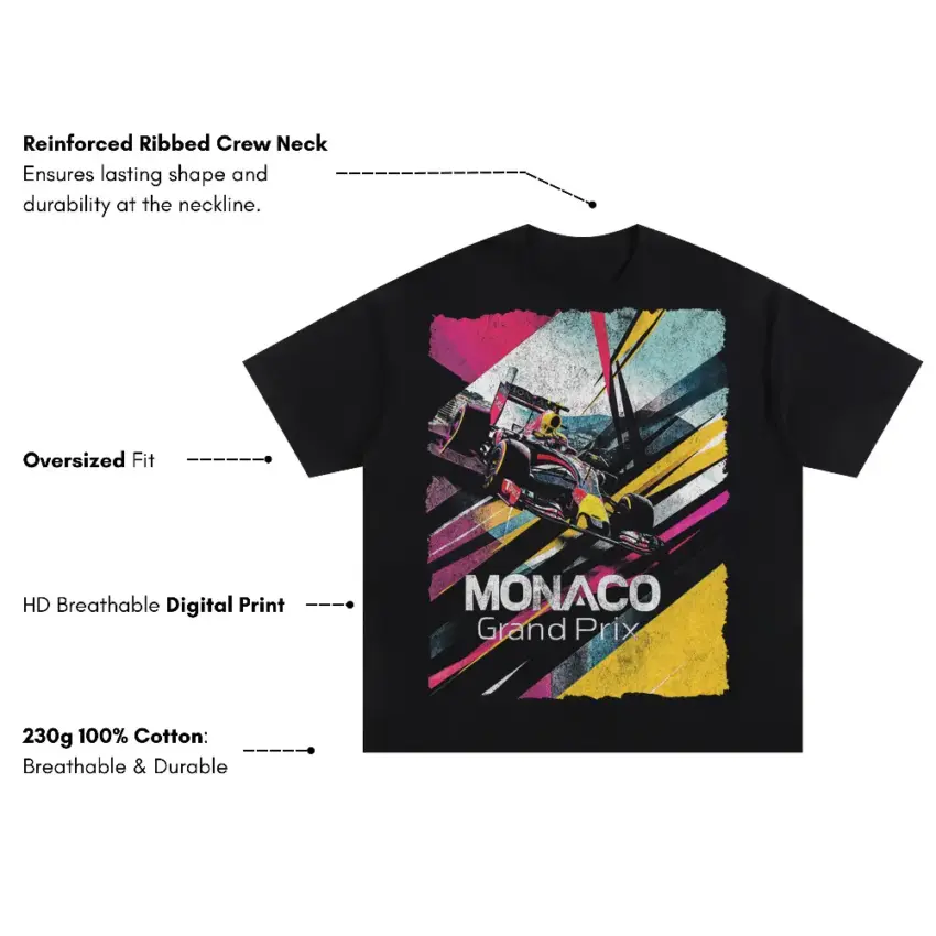 Senna King Of Monaco Oversized Black Graphic Tee - Image 5